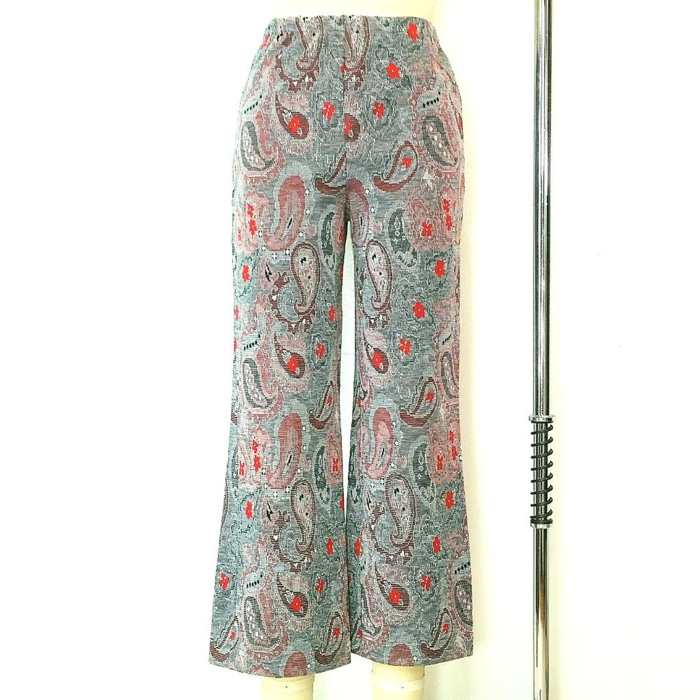 Vtg 70s Double Knit Pants Ankle Cropped Paisley - Picture 1 of 8